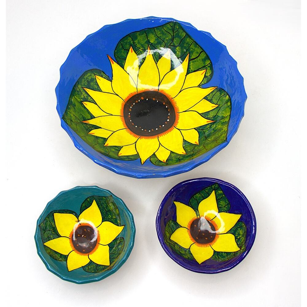 Talavera Hanging Bowls Sunflower Pottery 3 Blue Footed Handmade